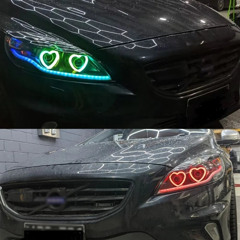 Universal Angel Eye Heart Shape Ring APP Control RGB LED for Car Headlight 2 Pcs Set