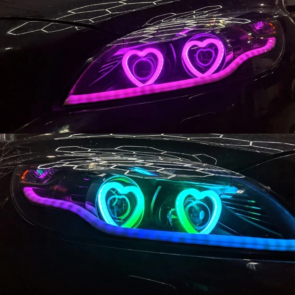 Universal Angel Eye Heart Shape Ring APP Control RGB LED for Car Headlight 2 Pcs Set