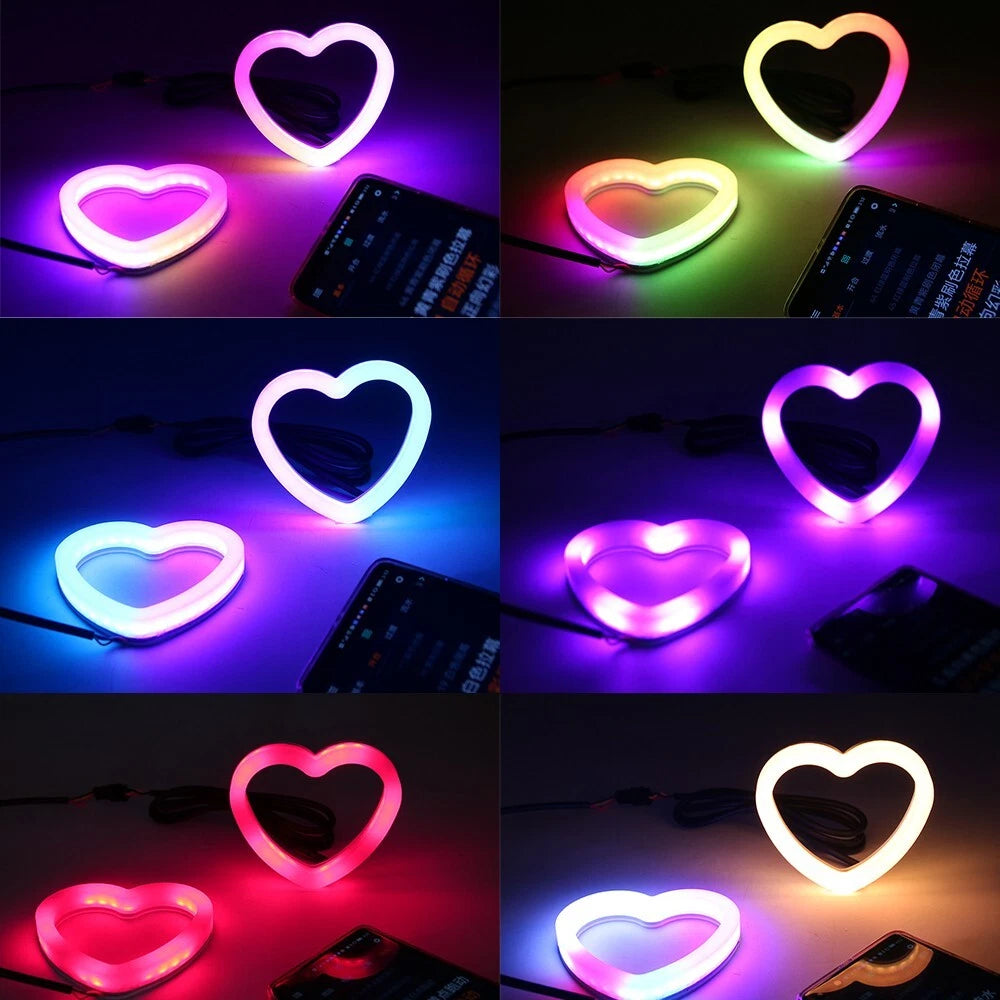 Universal Angel Eye Heart Shape Ring APP Control RGB LED for Car Headlight 2 Pcs Set