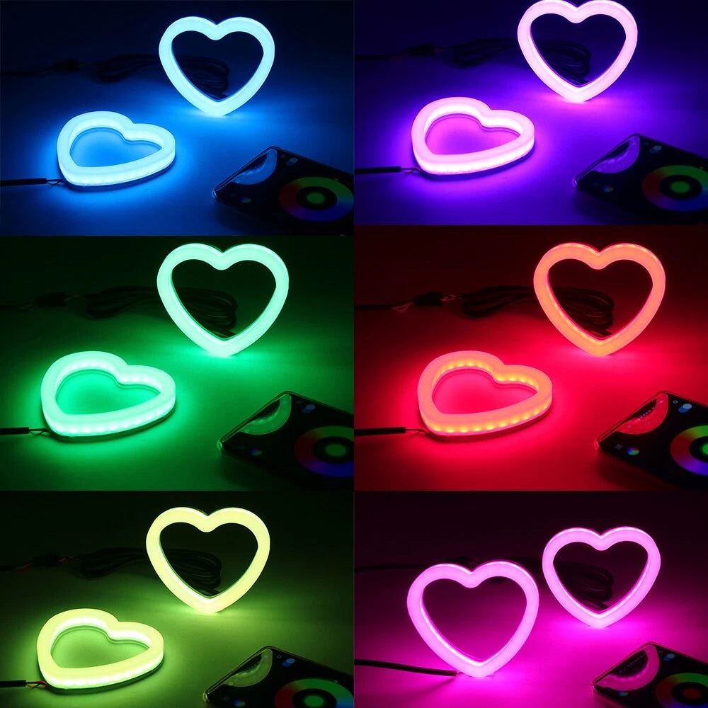 Universal Angel Eye Heart Shape Ring APP Control RGB LED for Car Headlight 2 Pcs Set