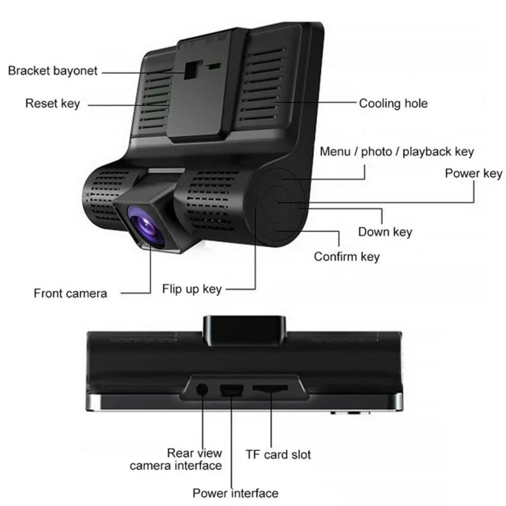 Universal Car DVR Dash Camera, FHD 1080P Wide Angle Car DVR Rearview Video Dash Cam Recorder Camera LCD Screen