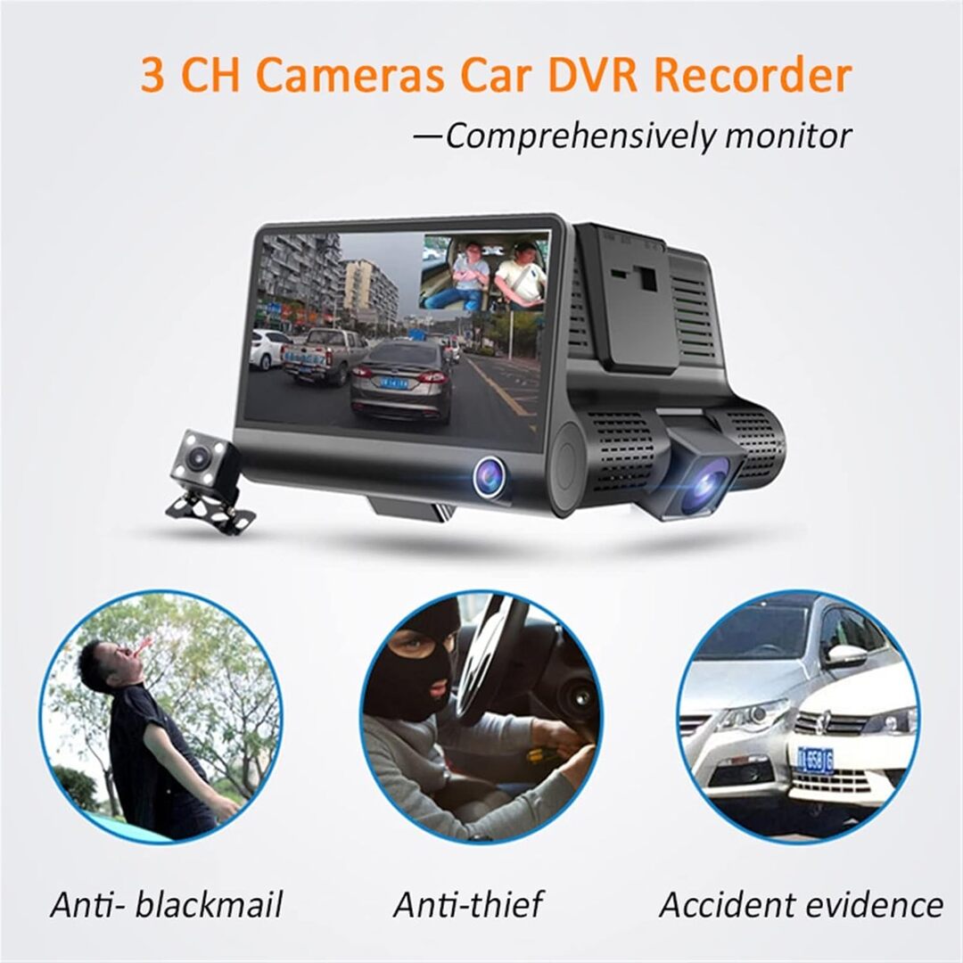 Universal Car DVR Dash Camera, FHD 1080P Wide Angle Car DVR Rearview Video Dash Cam Recorder Camera LCD Screen