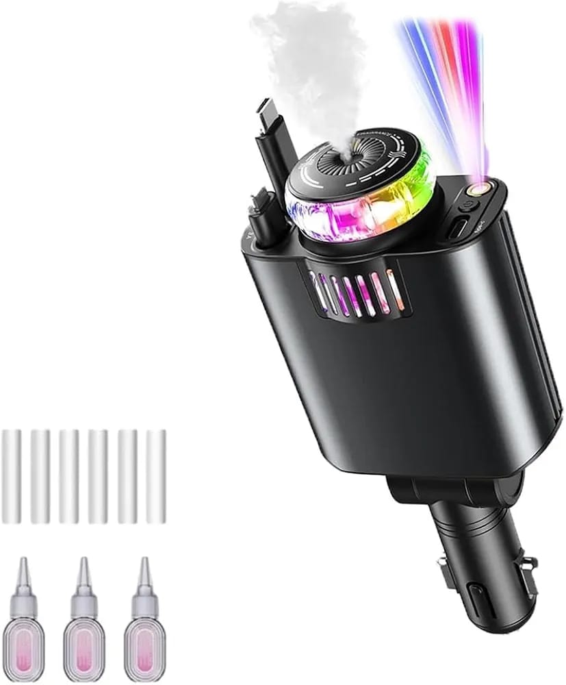 Starlight 5-in-1 Retractable Car Diffuser and Charger Combo with Essential Oils and Cotton Buds, Multi-Port USB Fast Charger for Vehicles, Aromatherapy Air Freshener (1pcs)