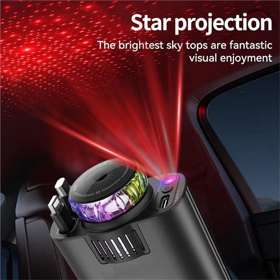 Starlight 5-in-1 Retractable Car Diffuser and Charger Combo with Essential Oils and Cotton Buds, Multi-Port USB Fast Charger for Vehicles, Aromatherapy Air Freshener (1pcs)