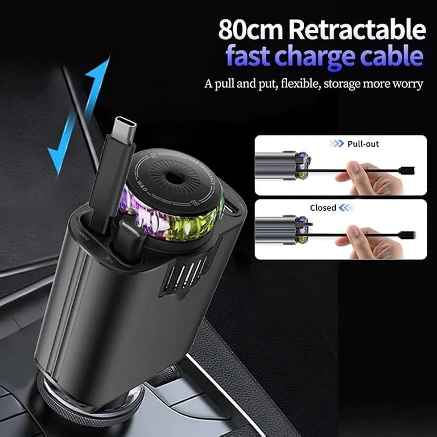 Starlight 5-in-1 Retractable Car Diffuser and Charger Combo with Essential Oils and Cotton Buds, Multi-Port USB Fast Charger for Vehicles, Aromatherapy Air Freshener (1pcs)