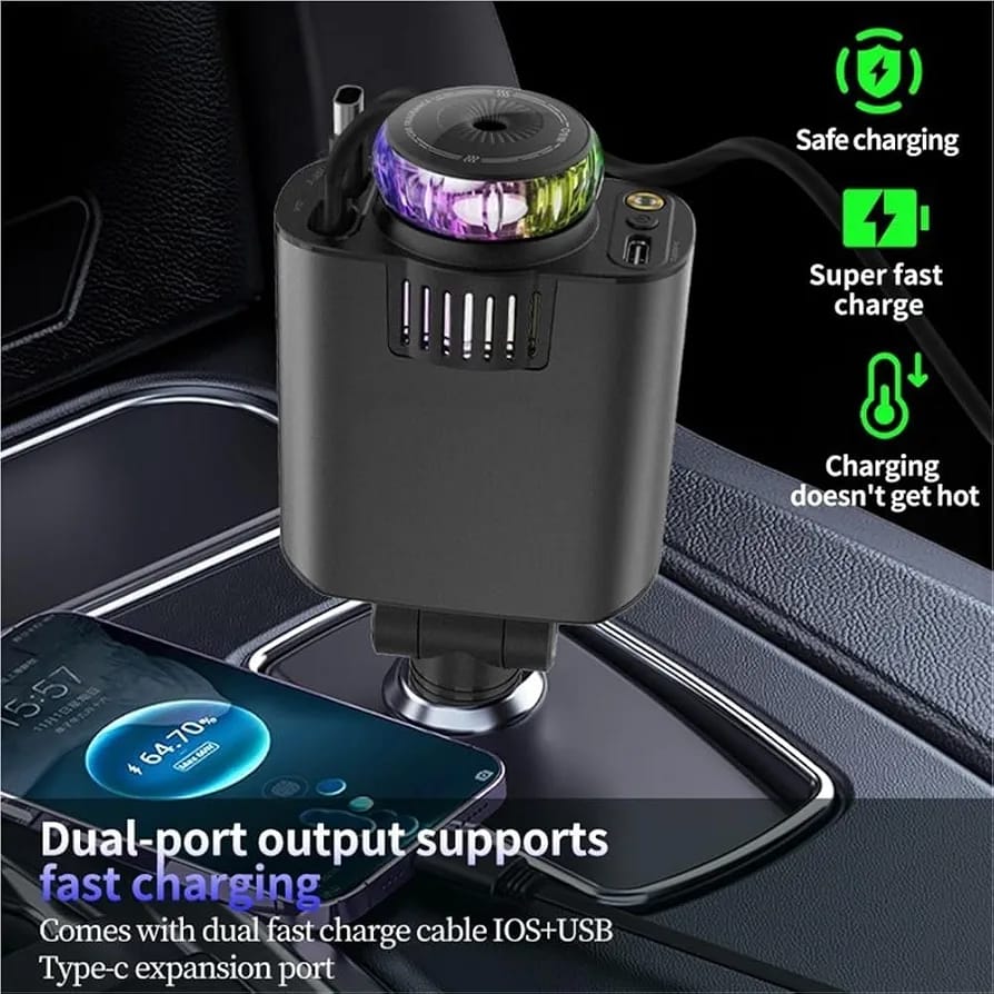 Starlight 5-in-1 Retractable Car Diffuser and Charger Combo with Essential Oils and Cotton Buds, Multi-Port USB Fast Charger for Vehicles, Aromatherapy Air Freshener (1pcs)