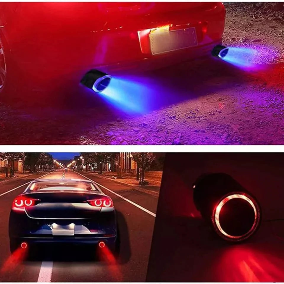 Universal Carbon fiber Light Exhaust Muffler Tip with LED Light Stainless Steel Tip