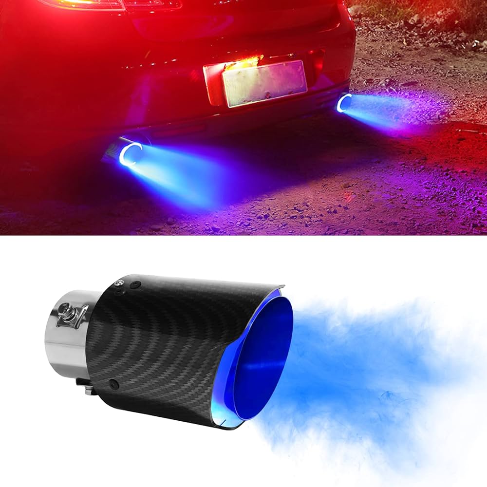 Universal Carbon fiber Light Exhaust Muffler Tip with LED Light Stainless Steel Tip
