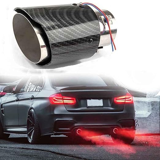 Universal Carbon fiber Light Exhaust Muffler Tip with LED Light Stainless Steel Tip