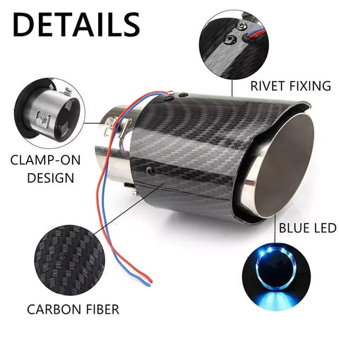 Universal Carbon fiber Light Exhaust Muffler Tip with LED Light Stainless Steel Tip