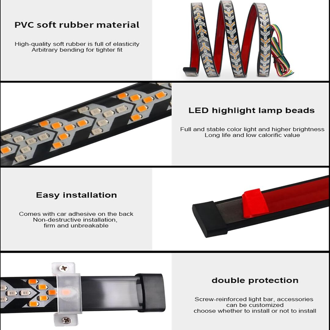 1 Pc Universal 48 Inch Jeep Flexible Tail light Strip With Flowing Turn Signals Led Function